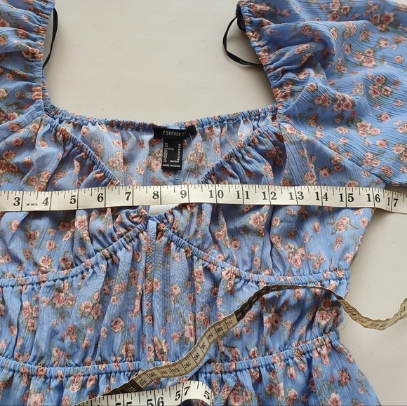 NWT Forever 21 Milkmaid Floral Sz M Babydoll Mini Dress - Picture 11 of 15